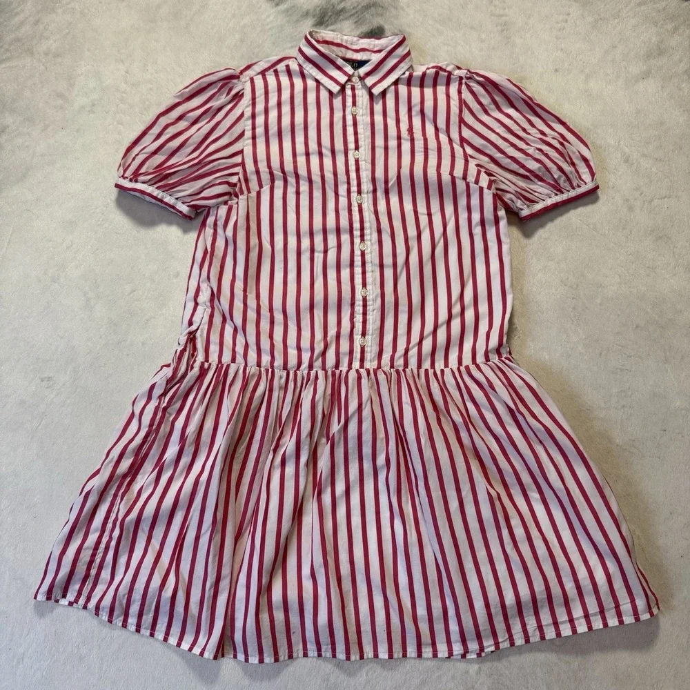 Polo Ralph Lauren‎ Shirt Girls Size 16 Red White Striped Cotton Poplin Preppy
